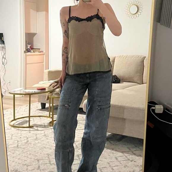 Y2K Sheer Lace Trim Mesh Cami Top XS - Picture 2 of 5